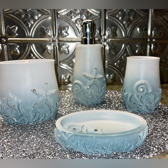 Other - Ocean themed bathroom accessories. Blue & white with rhinestone accents. So cute